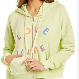 Wildfox Light green “love life” zip up hoodie   Size XS